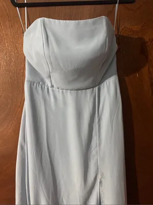 Birdy Grey Strapless Light Blue Bridesmaid Gown with Side Slit thumbnail 2
