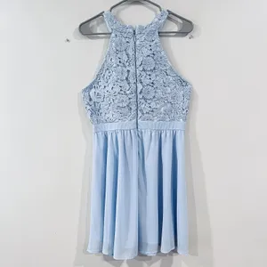 Lulus‎ Lover's Game Baby Blue Lace Chiffon Halter Skater Dress XL thumbnail 7