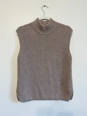 Abercrombie & Fitch Mock Neck Sweater Vest Size Medium Tan Brown Neutral thumbnail 2