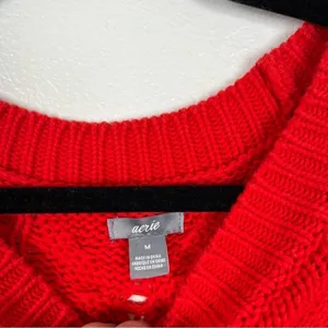 Aerie Cable Knit‎ Crew Neck Sweater Red Sz M thumbnail 3