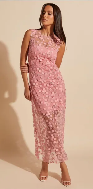 Showpo Pink Flower Net Midi Dress thumbnail 1