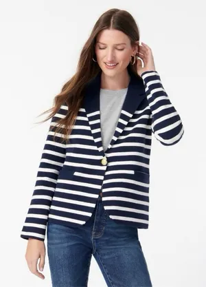 J‎ Crew Camille Shrunken Sweater Blazer Navy Blue Striped Preppy Womens Small thumbnail 1