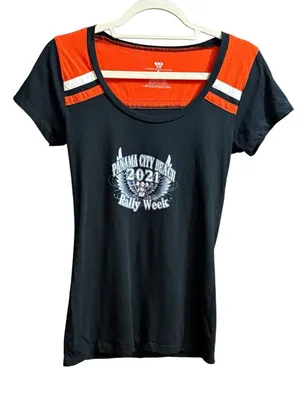 Panama City Beach 2021 Rally Week Biker Short Sleeve Short Sz S Orange Black‎ thumbnail 1
