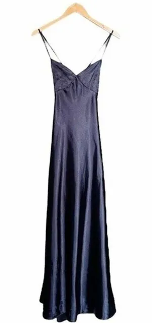 Lulus Dress One Last Glance Satin Backless Slip Dress Navy Blue Size Medium thumbnail 3