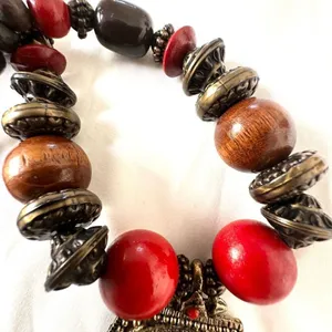 Ethnic wood beaded large pendant necklace thumbnail 6