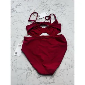 NWT Quince Cherry Red Italian Demi Bikini Top & High Rise Bottom Set Size Small thumbnail 2
