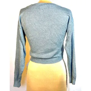 Garage Women’s XS Blue Gray Cropped V-Neck Knit Sweater Y2K 2000s Minimalist thumbnail 2