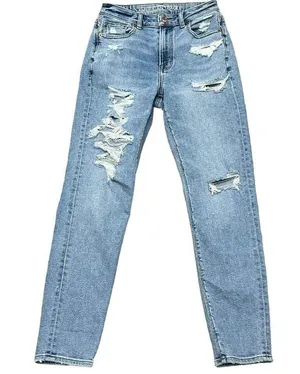 American Eagle Strigid Ripped Mom Jean Straight Leg Distressed High Rise Festival Womens 00R thumbnail 3