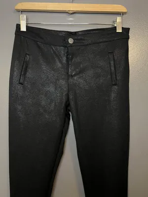 Chocolat Pants Womens Large Black Coated Ponte Skinny Faux Leather HP9429S thumbnail 2