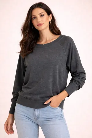 We The Free Gray Long Sleeve Pullover Sweatshirt Cozy Oversized Lounge Top‎ M thumbnail 1