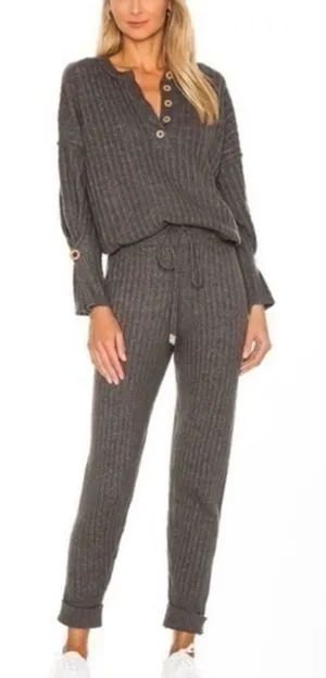 Free People Charcoal Ribbed Jumpsuit thumbnail 1