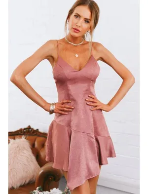 NWT Angel Biba Asymmetrical Dusty Pink satin mini dress size Medium thumbnail 3