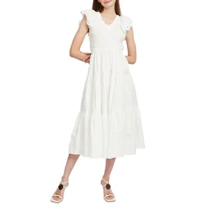 En Saison Alana Cotton Smocked Midi Dress in White Size Medium NWT thumbnail 2