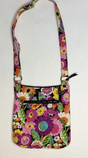 Vera Bradley Rhythm and Blues Quilted Floral Crossbody Bag Purple Pink Orange thumbnail 1