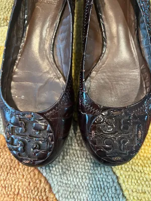 Tory Burch Reva Dark Brown Patent Leather Ballet Flats with Snakeskin Size 6 US thumbnail 2