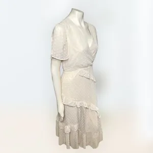 Lulus | Swiss Dot Ruffled Midi Dress in Cream NWT Style: Next to You thumbnail 4