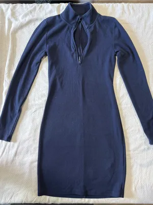 Sunday Best Navy Long-Sleeve Zip-Front Knit Dress thumbnail 2
