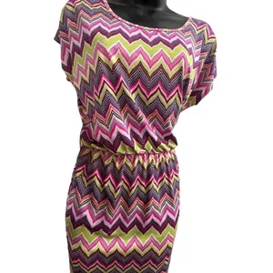 Chevron Patterned Large Maxi Dress. Elastic waist cap sleeves. thumbnail 5