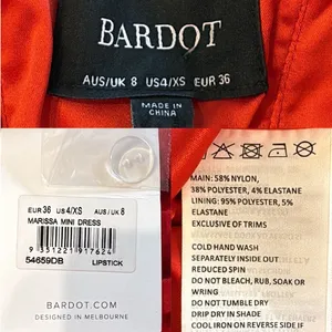 Bardot Marissa Mini Dress Red Ruched Taffeta Off Shoulder Balloon Sleeve XS NEW thumbnail 8
