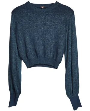 Free People Teal Blue‎ Let It Shine Sweatshirt OB719485 Small thumbnail 1