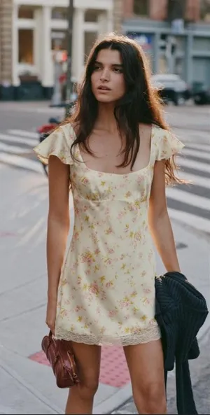 Zara mini satin‎ floral dress with lace thumbnail 1