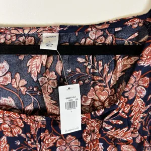 Old Navy Blouse Women Large Blue Floral‎ Short Sleeve Cotton Casual NWT Boho thumbnail 4