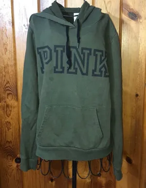 Pink Victoria’s Secret olive green sweatshirt hoodie size large causal wear top​ thumbnail 1