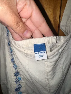 Old Navy White Peasant Top with Blue Floral Embroidery thumbnail 2