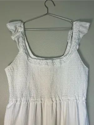 American Eagle Outfitters White Smocked Midi Coastal Dress Size XL thumbnail 3