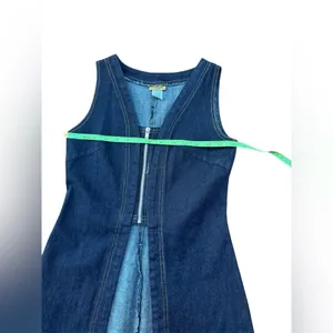 Vintage 90s Y2K Fetish Dark Blue Denim Zip Front Longline Top Size Small thumbnail 3