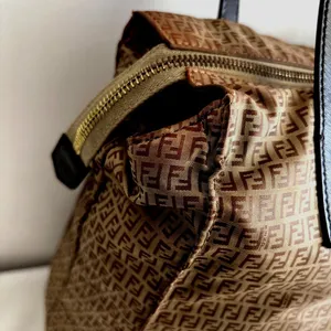 Authentic Fendi Zucca Monogram Tote Bag Brown Nylon Leather Zipper vintage thumbnail 5