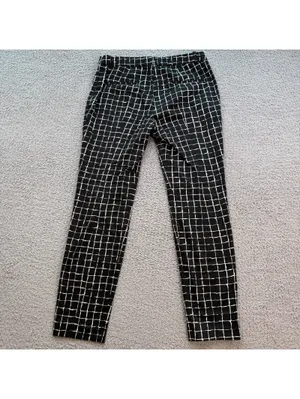 Zara Woman Black White Grid Print Slim Ankle Trousers Size M Side Zip thumbnail 2