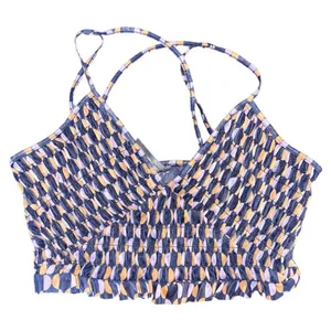 By Anthropologie Geo Pattern Cropped Ruffle Strappy Tank Top thumbnail 1