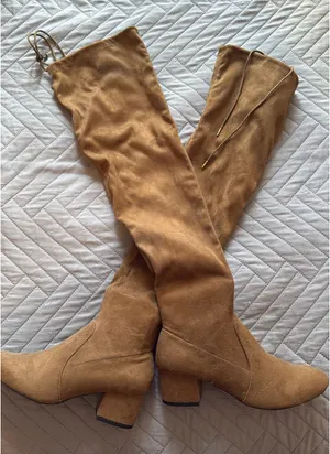Francesca's Tan thigh high suede boots thumbnail 1
