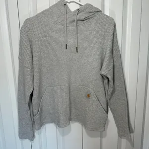 Carhartt Womens M Relaxed Fit Heavyweight Waffle Knit Thermal Hoodie Gray Cotton thumbnail 2
