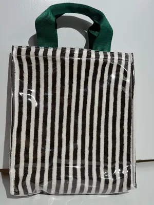 NWOT Anthropologie Coated Terry North South Small Tote Black, White & Green thumbnail 5