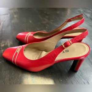 St. John Women’s Cherry Red Classic Retro Leather Slingback Pump Heels 5 thumbnail 3