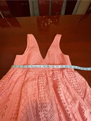Maison Amory Maternity Sleeveless Eyelet Maxi Dress Pink Cotton Crocheted Sz S thumbnail 11