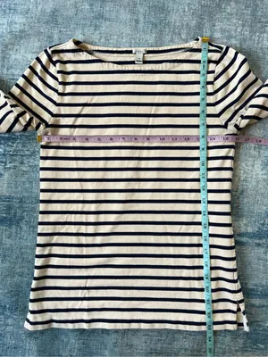 JCrew Cream Dark Blue Stripe Boat Neck Long Sleeve Tee XS thumbnail 3