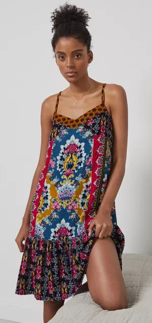 Anthropologie | S | Zadie Velvet Boho Floral Ruffled Hem Women's Mini Slip Dress thumbnail 1