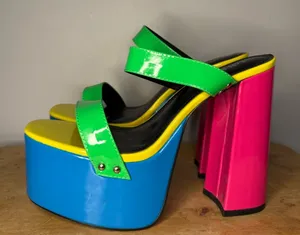Cape Robbin Neon Colored Double Strap Platform Mule Heels Women’s Size 9 NEW thumbnail 1