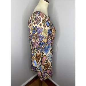 NEW FARM RIO Cream Hearts Ikat Puff Sleeve Dress Sz Small‎ thumbnail 5