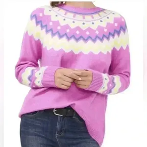 Vince Camuto Pink Fair Isle‎ Sweater Small Classic Oversized Stretch Ski Snow thumbnail 1