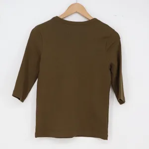 Paper Label T-Shirt Womens Medium Ribbed 3/4 Sleeve Olive Green Stretch thumbnail 4