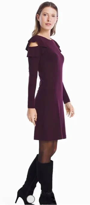 White House black Market red long sleeve ruffle cold shoulder dress size medium thumbnail 1