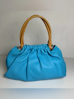 Dulce Brazilian Leather Light Robin Blue Slouchy Satchel Top Handle Hobo Purse thumbnail 3