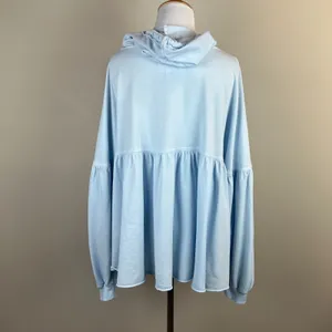 Aerie Peplum Hoodie Sweatshirt‎ Small Blue Balloon Sleeve Babydoll Oversized S thumbnail 9
