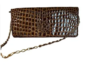 Antonio Melani Faux Brown Patent Leather Crocodile Embossed Clutch/Shoulder Bag thumbnail 1