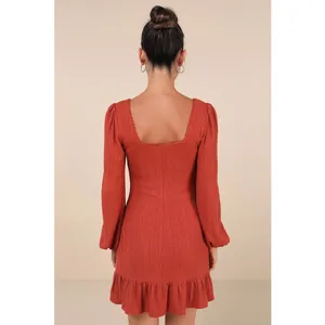 NWT Lulus Coveted Sweetness Rust Pointelle Knit Long Sleeve Mini Dress Party S thumbnail 3