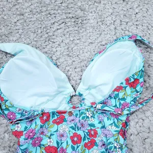 Nanette Lepore Swim Plunging Floral One Piece Swimsuit Light Blue Size 12 thumbnail 5